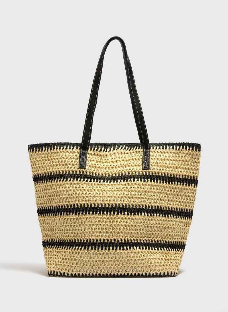 ماتلان Monochrome Stripe Straw Shopper Bag